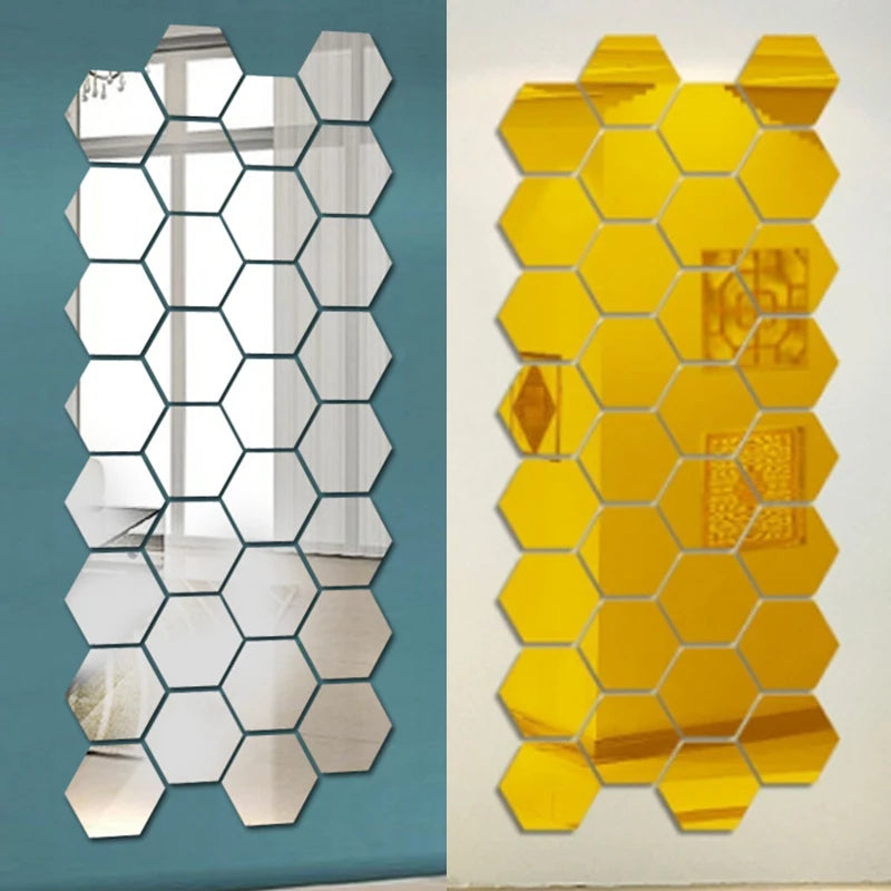 3D Hexagon Mirror Wall Stickers